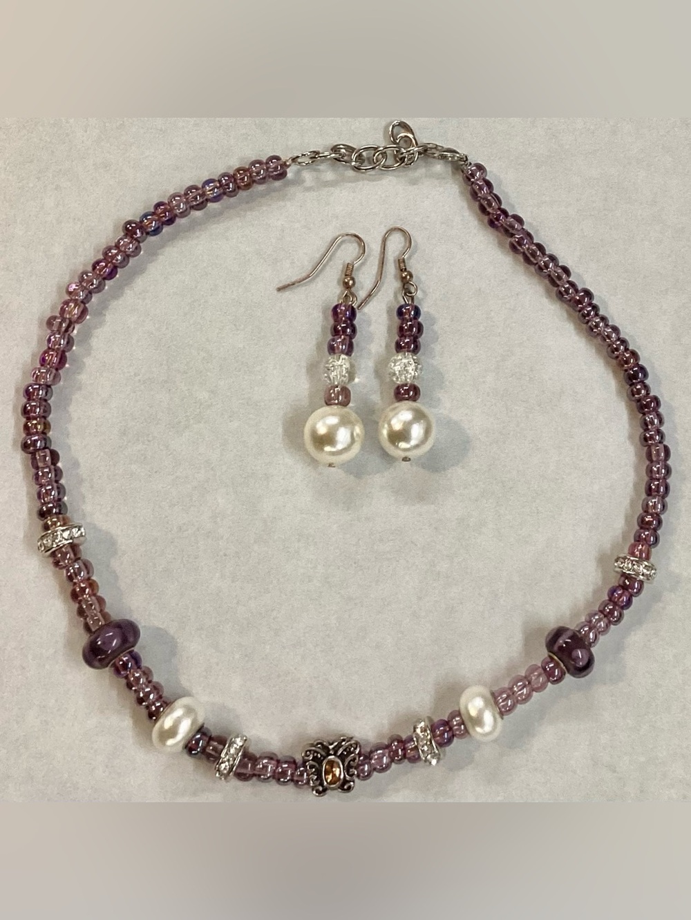 Beautiful Handcrafted Butterfly Charm Accent Necklace & Earring Set 💜